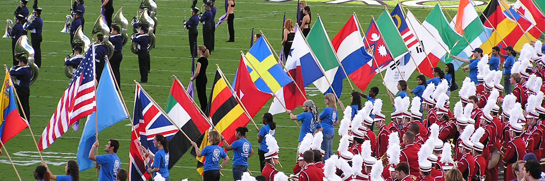 International flags at football game